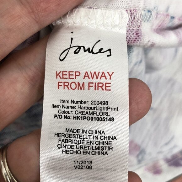 Joules Top US 2 Floral Striped 3/4 Sleeve Shirt White Pink 100% Cotton Pullover - Picture 8 of 12